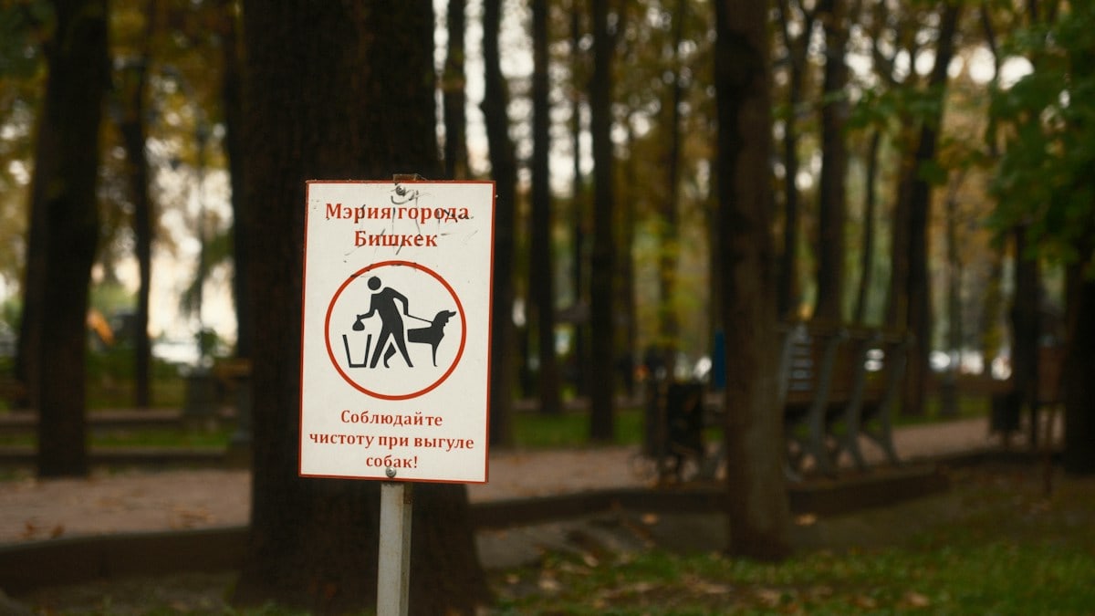 A sign that is on a pole in the grass
